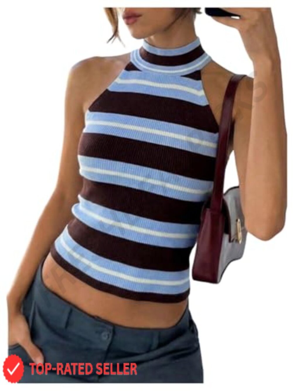 Striped Knit Halter Sweater Tank Top Y2K Cropped Vest Sleeveless